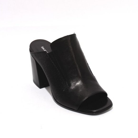 ITALIAN Black Leather Slide Open Toe Heel Sandal - Picture 1 of 8